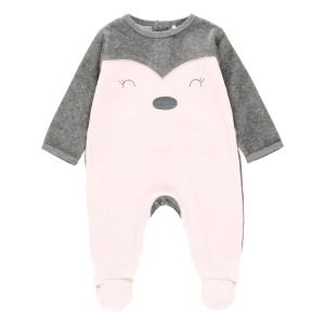 Pelele terciopelo bicolor bebé rosa y gris