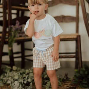 Camiseta + bermuda vichy camel