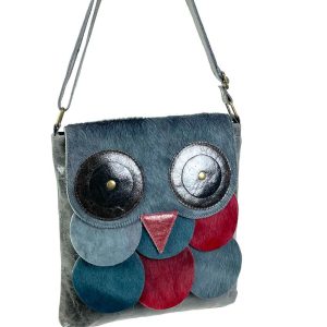 Bolso búho de piel con pelo