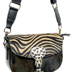 Bolso piel Satchel de animal print con pelo