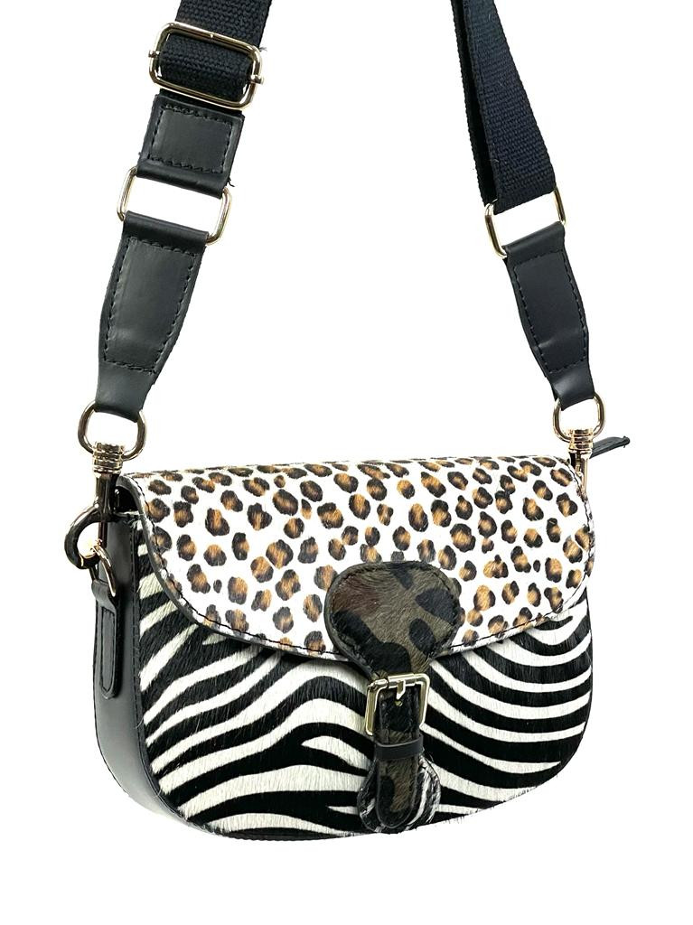Bolso piel Satchel de animal print con pelo - Imagen 6