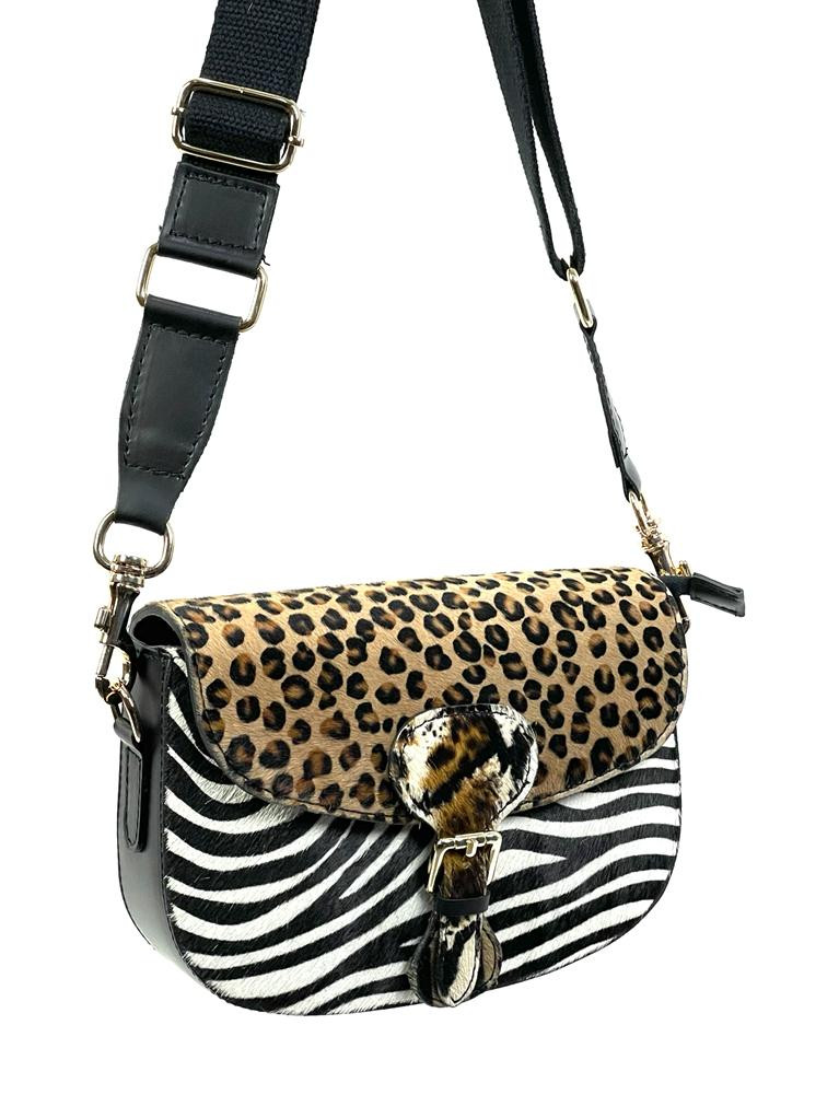 Bolso piel Satchel de animal print con pelo - Imagen 5