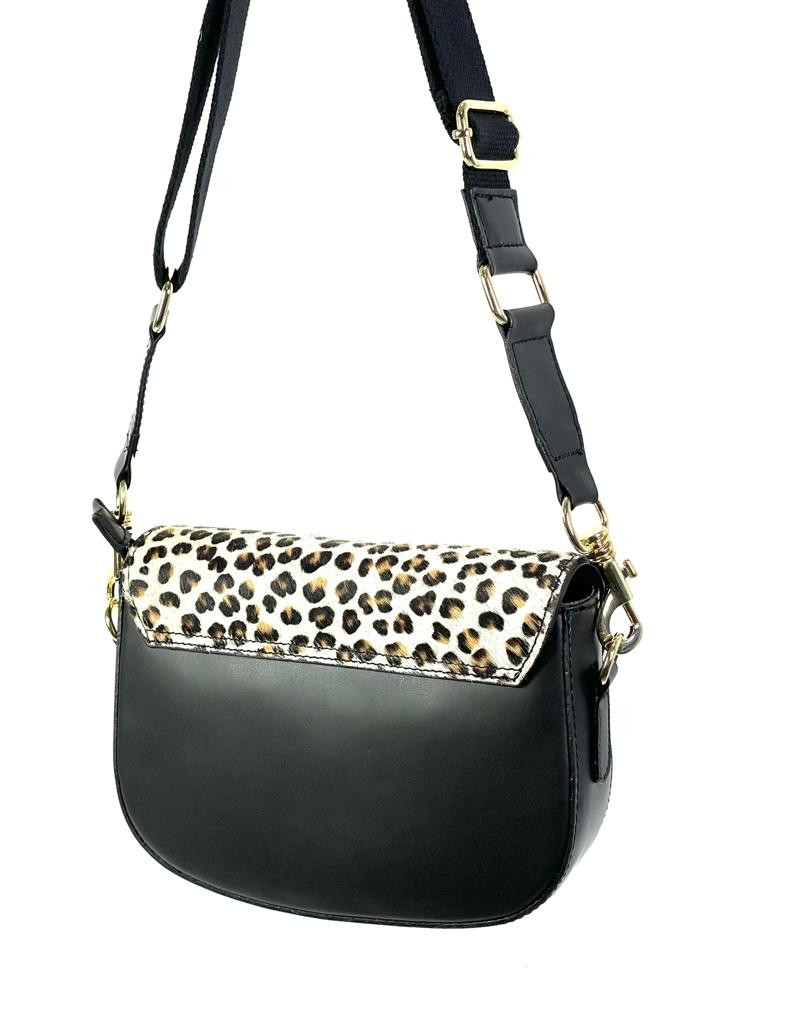 Bolso piel Satchel de animal print con pelo - Imagen 3