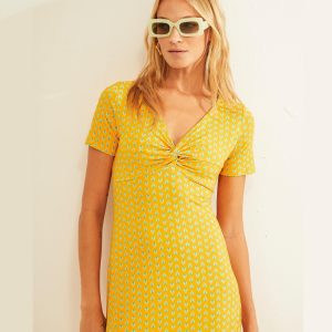 VESTIDO CORTO ESTAMPADO AMARILLO XANTIK