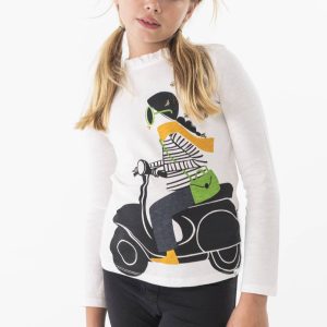 Camiseta punto flamé de niña blanco químico