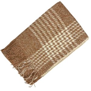 Bufanda de Lana y Cashmere para Mujer con Flecos Decorativos, Diseño Pata de Gallo y Gran Calidad