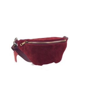 Riñonera de Piel Italiana con Frontal de Serraje, Cremallera y Bolsillo Interno para Mujer