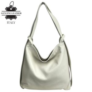 Bolso-Mochila de Piel Italiana con Asas Anchas, Bolsillo Trasero y Cremallera para Mujer