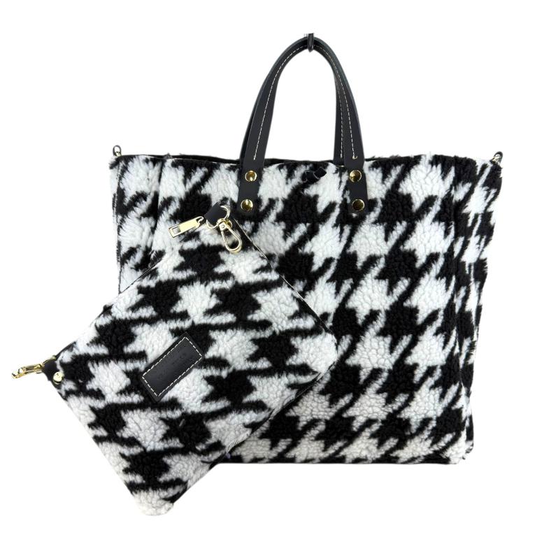 Bolso Shopper de Ante & Terciopelo Reversible Mujer con Bolsito Extra