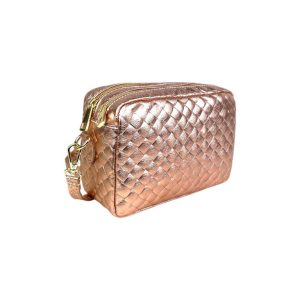 Bolso Bandolera de Mujer en Piel Italiana con Efecto Brillante y 2 Bolsillos con Cremallera