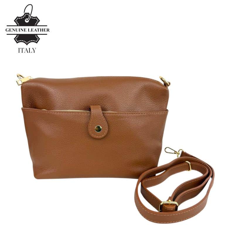 Bolso Bandolera en Piel Italiana con Bolsillo Frontal Bajo Mini Solapa de Botón y Cierre de Cremallera Mujer - Imagen 4