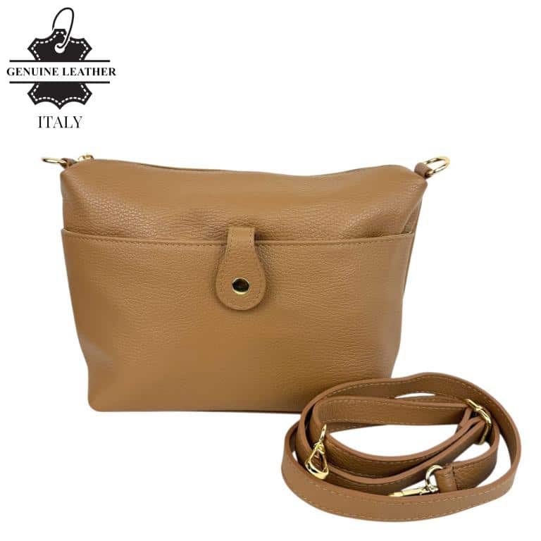 Bolso Bandolera en Piel Italiana con Bolsillo Frontal Bajo Mini Solapa de Botón y Cierre de Cremallera Mujer - Imagen 2