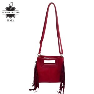 Bolso de Mano Compacto en Piel Italiana con Flecos Decorativos, Gran Calidad y Cremallera para Mujer