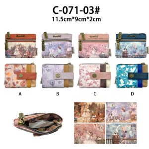 Monedero Sintético y Compacto de Mujer con Diseño Muñeca Sweet Candy, Anilla Extraíble y Caja