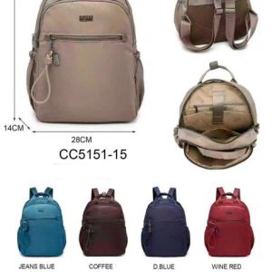 Amplia Mochila Coveri Collection en Nylon para Mujer con 2 Bolsillos Frontales y Trasero con Rejilla