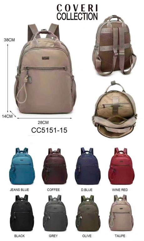 Amplia Mochila Coveri Collection en Nylon para Mujer con 2 Bolsillos Frontales y Trasero con Rejilla