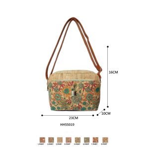 Bolso Bandolera Ecológico en Corcho con Bolsillo Frontal y Candado Decorativo para Mujer