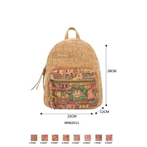 Amplia Mochila Ecológica en Corcho para Mujer con Bolsillo Frontal y Bonito Diseño
