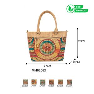 Bolso de Mano Ecológico en Corcho tipo Tote para Mujer con Bolsillo Frontal y Bonito Diseño