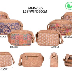 Bolso Bandolera Ecológico de Corcho para Mujer con 4 Compartimentos con Cremallera