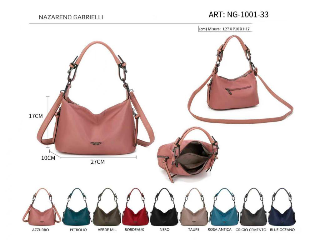 Bolso de Mano tipo Hobo en Tela Nylon con 3 Bolsillos Exteriores con Cremallera para Mujer