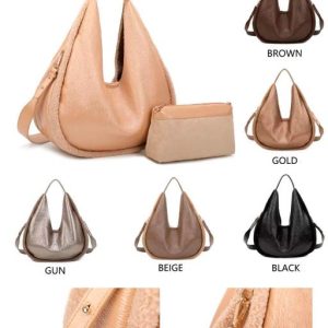 Amplio Bolso de Hombro Sintético tipo Hobo con Efecto Brillante y Borrego + Bolsito Extra Mujer