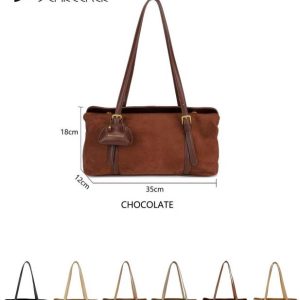 Bolso de Hombro Sintético Efecto Serraje con Bolsito Decorativo Frontal y 2 Asas Largas Mujer