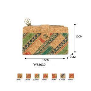 Alegre Monedero en Corcho para Mujer con Mini Solapa y Cierre de Cremallera