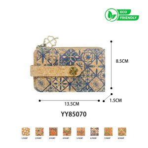Tarjetero Ecológico en Corcho para Mujer con Bolsillo con Cremallera y Estilo Alegre