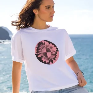 Camiseta orgánica blanca corte murciélago GIRASOL