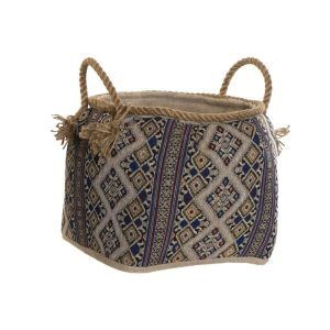 CESTA FIBRA ALGODÓN BEIGE Y AZUL