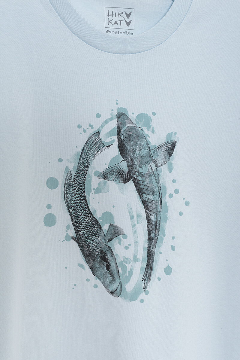 Camiseta orgánica azul hielo unisex PECES - Imagen 3