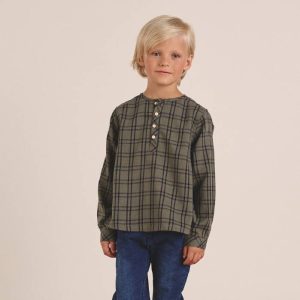 Camisa verde oliva cuadros azules