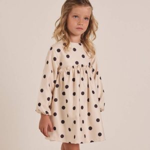 Vestido beige con topos negros