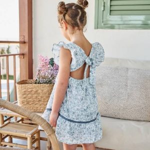 Vestido floral azul lazo espalda