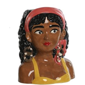 MACETERO BUSTO CHICA PENDIENTES DORADOS