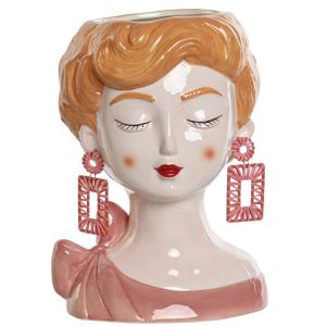 MACETERO BUSTO CHICA PENDIENTES ROSAS