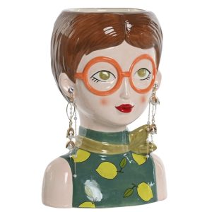 MACETERO BUSTO CHICA PELO Marrón