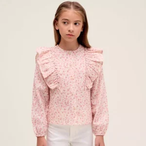 Blusa flores rosas con volante