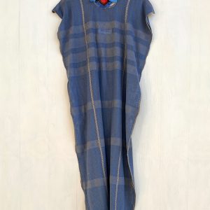 Huipil «Valentina» azul medio unión beige