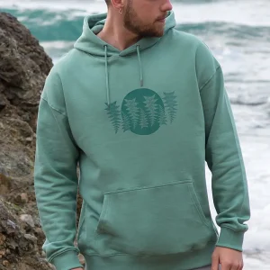 Sudadera orgánica capucha verde unisex HELECHOS