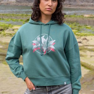 Sudadera orgánica capucha verde mujer FLORES