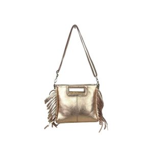 Bolso Bandolera de Piel con Efecto Brillante y Flecos Decorativos para Mujer