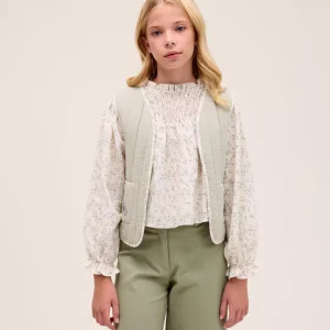 Blusa crudo con estampado floral verde