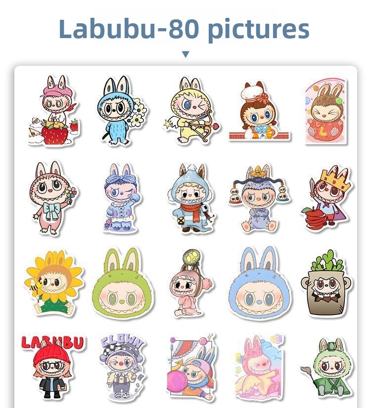 Pegatinas Labubu – Set de 80 pegatinas vinilo impermeables | Stickers coleccionables y decorativos - Imagen 3