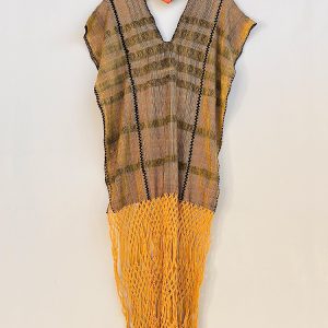 Huipil «Valentina» fleco largo negro y oro