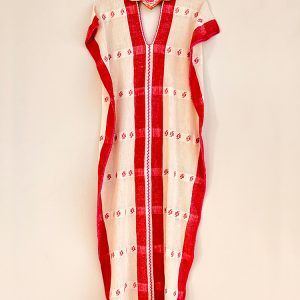 Huipil «Valentina» raya ancha rojo y natural