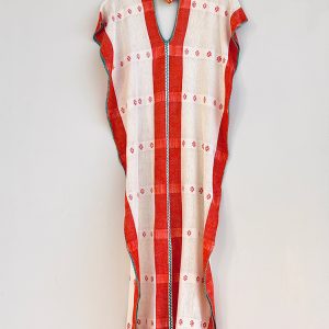 Huipil «Valentina» raya ancha coral y natural