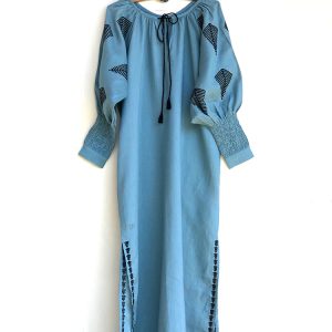 Vestido «Isabelita» lino plumbago y negro